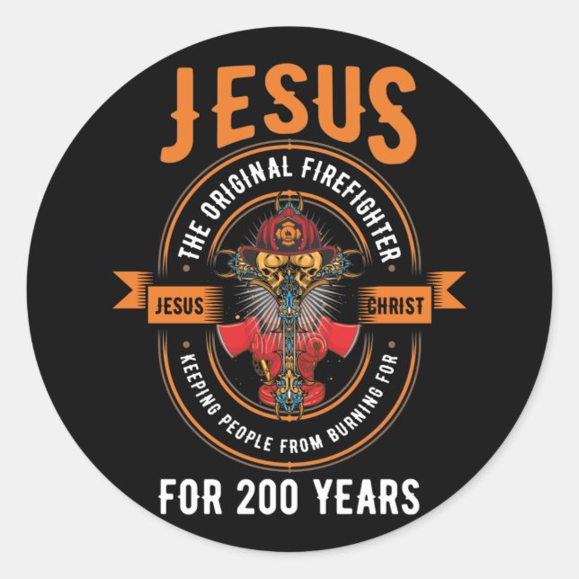 Jesus Original Firefighter Faith Cross Christian Classic Round Sticker (Front)