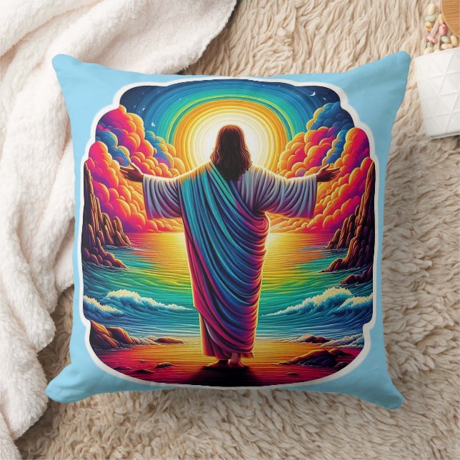 Jesus overlooking colourful sky cushion (Blanket)