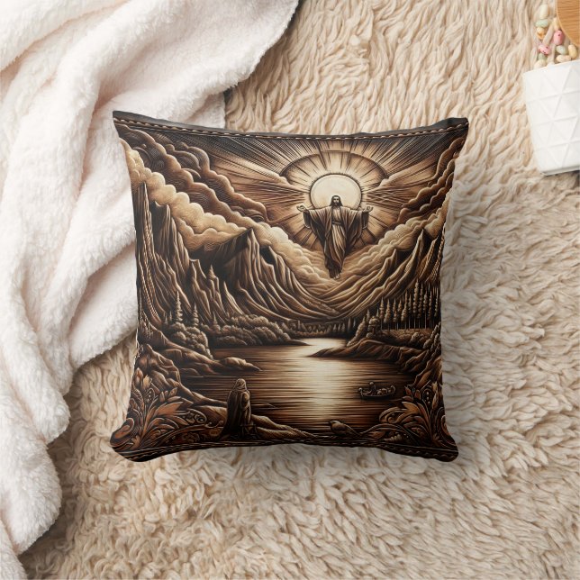 Jesus Overlooks Calm Dawn Mountain View Cushion (Blanket)