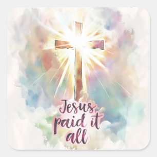 Jesus Paid It All Christian Hymn Easter Square Sticker