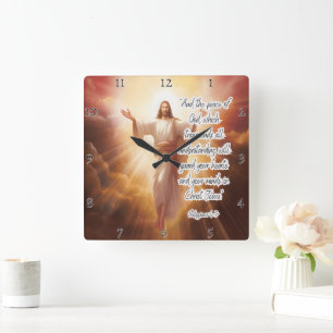 Jesus: Peace, Understanding, Philippians  Square Wall Clock