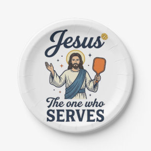 Jesus Pickleball The One Who Serves Shirt Paper Plate