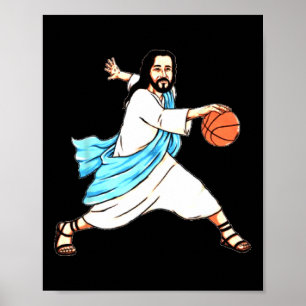 Jesus Play Bysketbyll Fun Christmas Poster