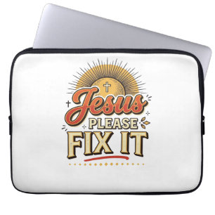 Jesus Please Fix It Vintage Christian Typography D Laptop Sleeve