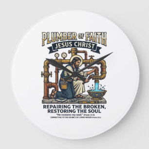 Jesus Plumber Graphic Tee Christian Art_1 Large Clock