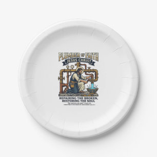 Jesus Plumber Graphic Tee Christian Art_1 Paper Plate