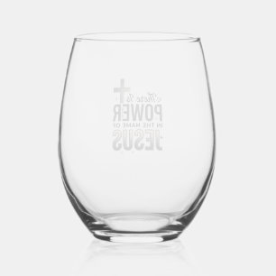 Jesus Power Religious Vintage Typography Shirt Stemless Wine Glass
