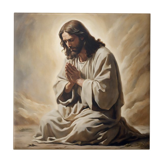 Jesus Praying Ceramic Tile (Front)