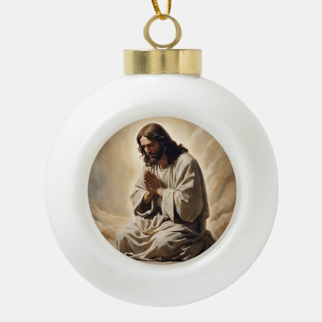 Jesus Praying Christmas Ornament (Front)