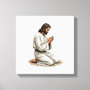 Jesus Praying Hands Vintage Engraving Faith Tee (4 Canvas Print
