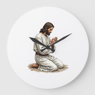 Jesus Praying Hands Vintage Engraving Faith Tee (4 Large Clock