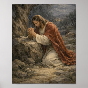 Jesus Praying in Garden Poster – Gethsemane Night 