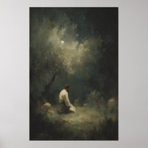 Jesus Praying In Gethsemane Garden, Christian Wall Poster