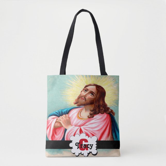 Jesus praying monograms bag. tote bag (Front)
