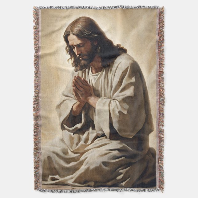 Jesus Praying Throw Blanket (Front Vertical)