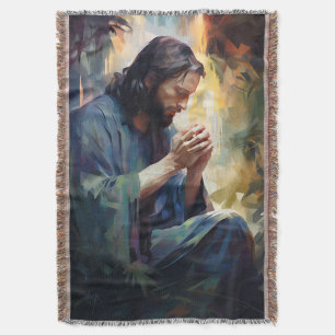 Jesus Praying Throw Blanket