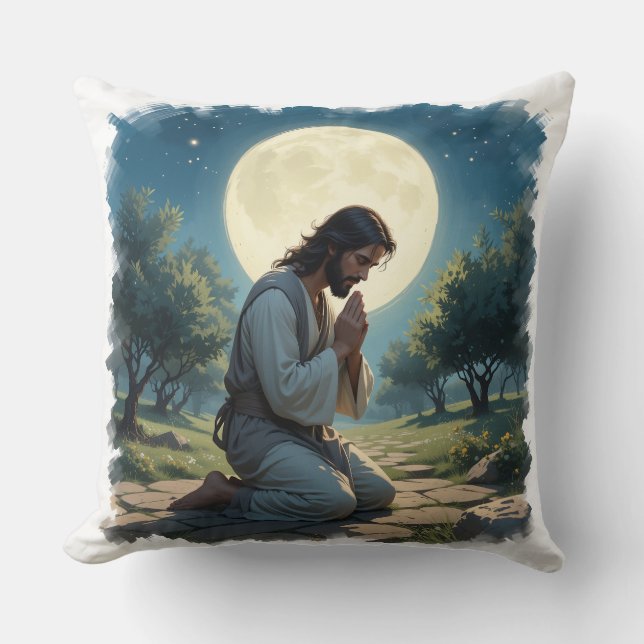 Jesus Praying Throw Pillow – Spiritual Christian (Front)