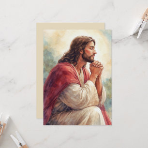 Jesus Praying Watercolor Art Christian Faith Invitation