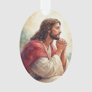 Jesus Praying Watercolor Art   Christian Faith  Ornament