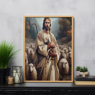 Jesus Protecting His Beloved Sheep Poster
