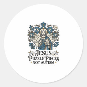 Jesus Puzzle Pieces Not Autism Jesus Puzzle Pieces Classic Round Sticker