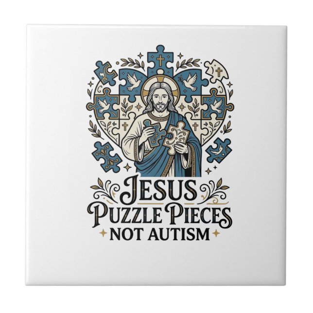 Jesus Puzzle Pieces Not Autism Jesus Puzzle Pieces Tile (Front)
