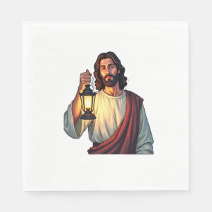 Jesus Quiet Lantern Vintage Engraving Tee Napkin
