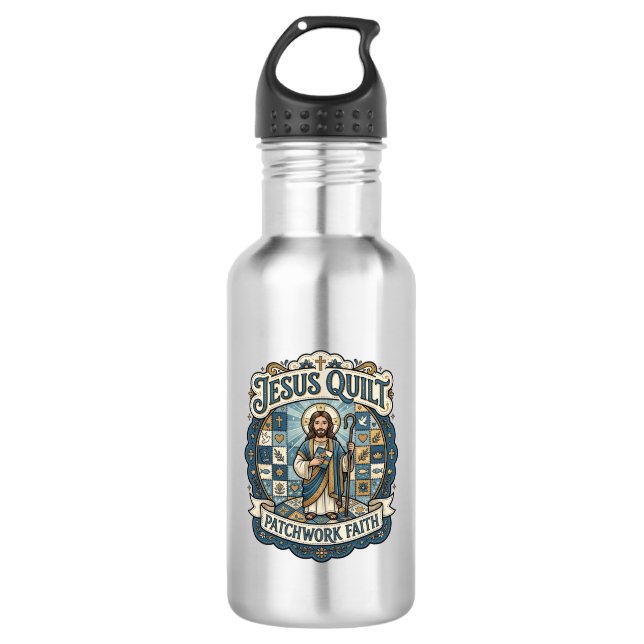 Jesus Quilt Patchwork Faith Jesus Quilt Patchwork  532 Ml Water Bottle (Front)
