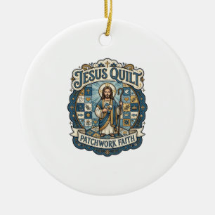Jesus Quilt Patchwork Faith Jesus Quilt Patchwork  Ceramic Tree Decoration