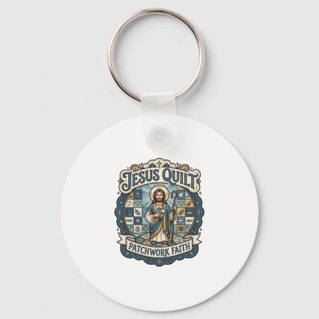 Jesus Quilt Patchwork Faith Jesus Quilt Patchwork  Key Ring (Front)