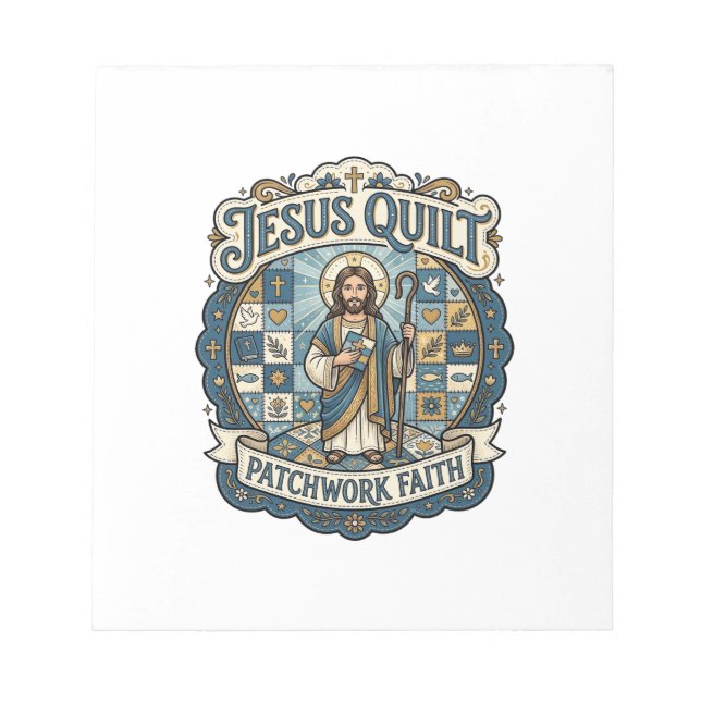 Jesus Quilt Patchwork Faith Jesus Quilt Patchwork  Notepad (Front)