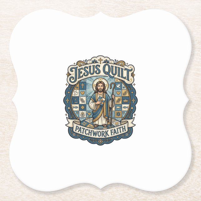 Jesus Quilt Patchwork Faith Jesus Quilt Patchwork  Paper Coaster (Front)