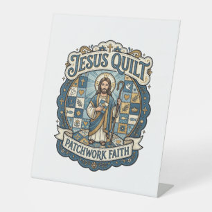 Jesus Quilt Patchwork Faith Jesus Quilt Patchwork Pedestal Sign