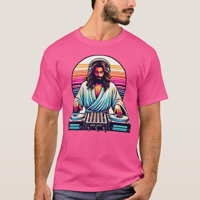Jesus Raves Dj Rave Techno Edm Party Festival Turn T-Shirt (Front)