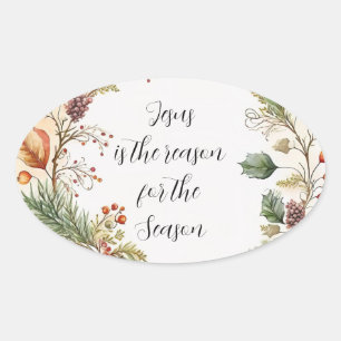 Jesus Reason for Season Elegant Classic Vintage Oval Sticker