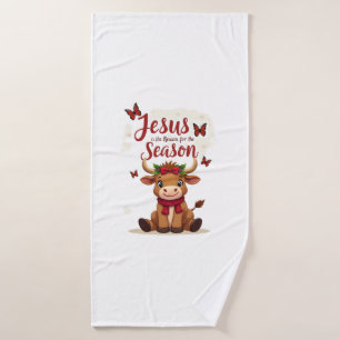 Jesus Reason for The Season Cow Christmas Christia Bath Towel