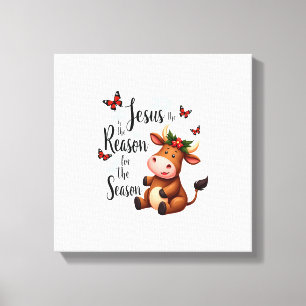 Jesus Reason for The Season Cow Christmas Christia Canvas Print