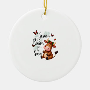Jesus Reason for The Season Cow Christmas Christia Ceramic Tree Decoration