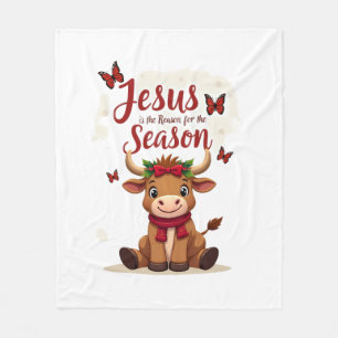 Jesus Reason for The Season Cow Christmas Christia Fleece Blanket