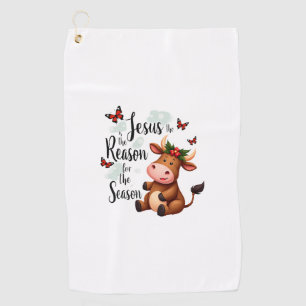 Jesus Reason for The Season Cow Christmas Christia Golf Towel