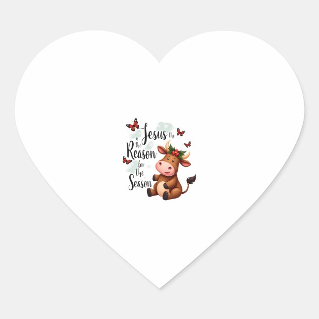 Jesus Reason for The Season Cow Christmas Christia Heart Sticker (Front)