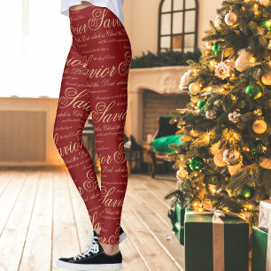 Jesus Red Gold Christian Religious Christmas Gift Leggings