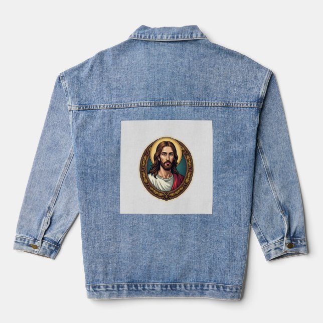 Jesus Redeemer Seal Vintage Engraving Tee Denim Jacket (Back)