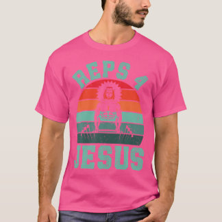 Jesus Reps 4 Jesus Christian Weightlifting Retro F T-Shirt