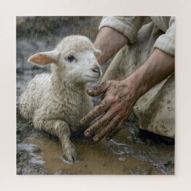 Jesus Rescuing a Lamb From a Mud Puddle Jigsaw Puzzle (Vertical)