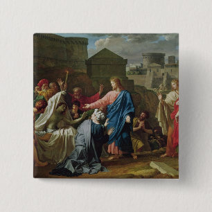 Jesus Resurrecting the Son of the Widow of Naim 15 Cm Square Badge