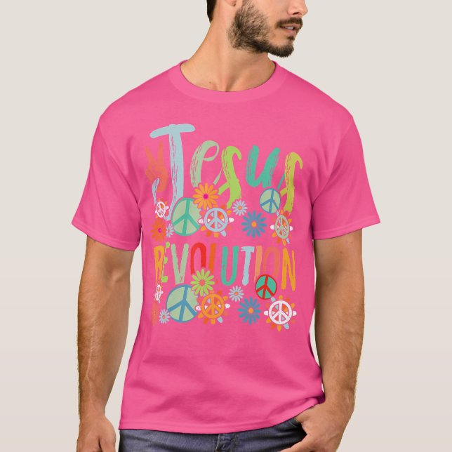 Jesus Revolution Faith Retro Groovy Flower Peace S T-Shirt (Front)