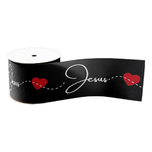 Jesus Ribbon in script and Heart Grosgrain Ribbon