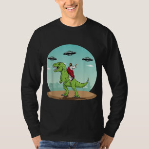 Jesus Riding A Dinosaur Funny Bigfoot UFO Alien Ab T-Shirt