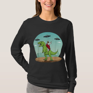 Jesus Riding A Dinosaur Funny Bigfoot UFO Alien Ab T-Shirt